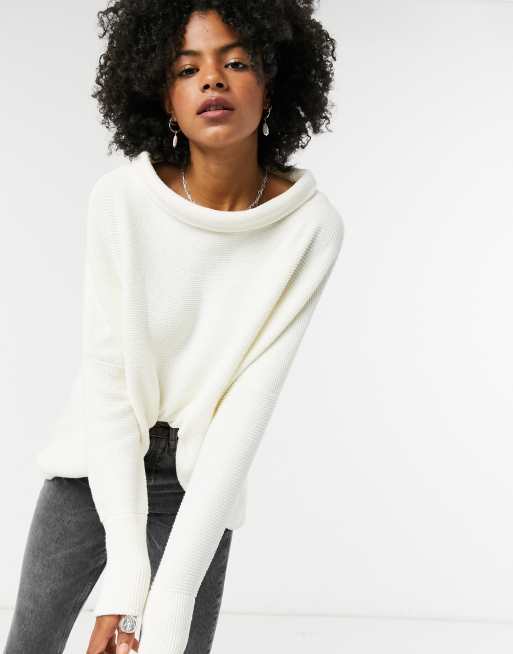 Free People slouchy roll neck sweater in cream
