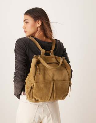 slouchy suede backpack in cafe beige-Neutral