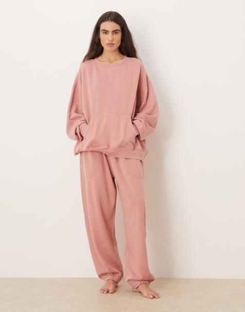 Free People - Slow It Down - Behagelige rosa joggingbukser med brede ben - view 1