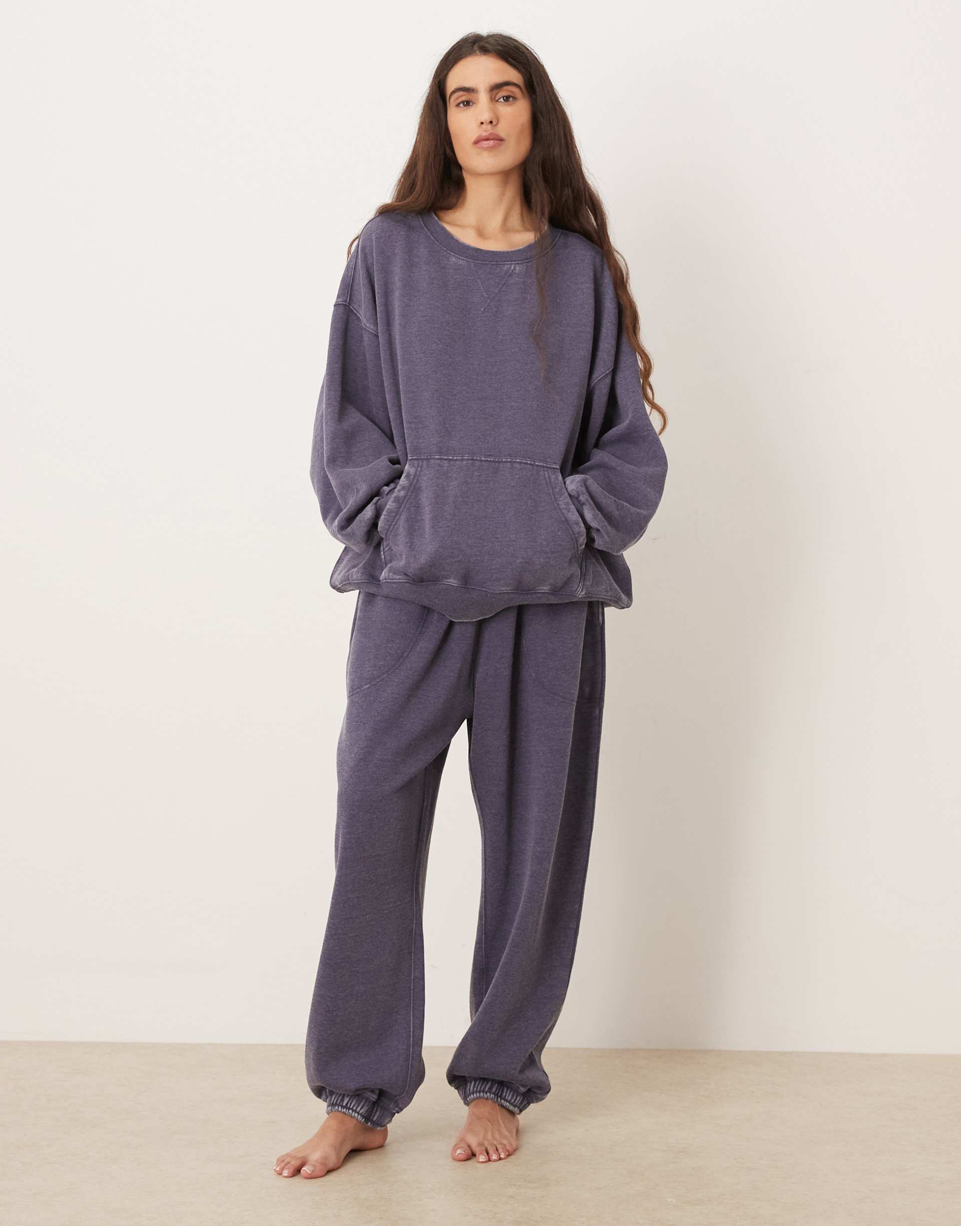 free people slow it down cozy wide leg sweatpants in peacoat