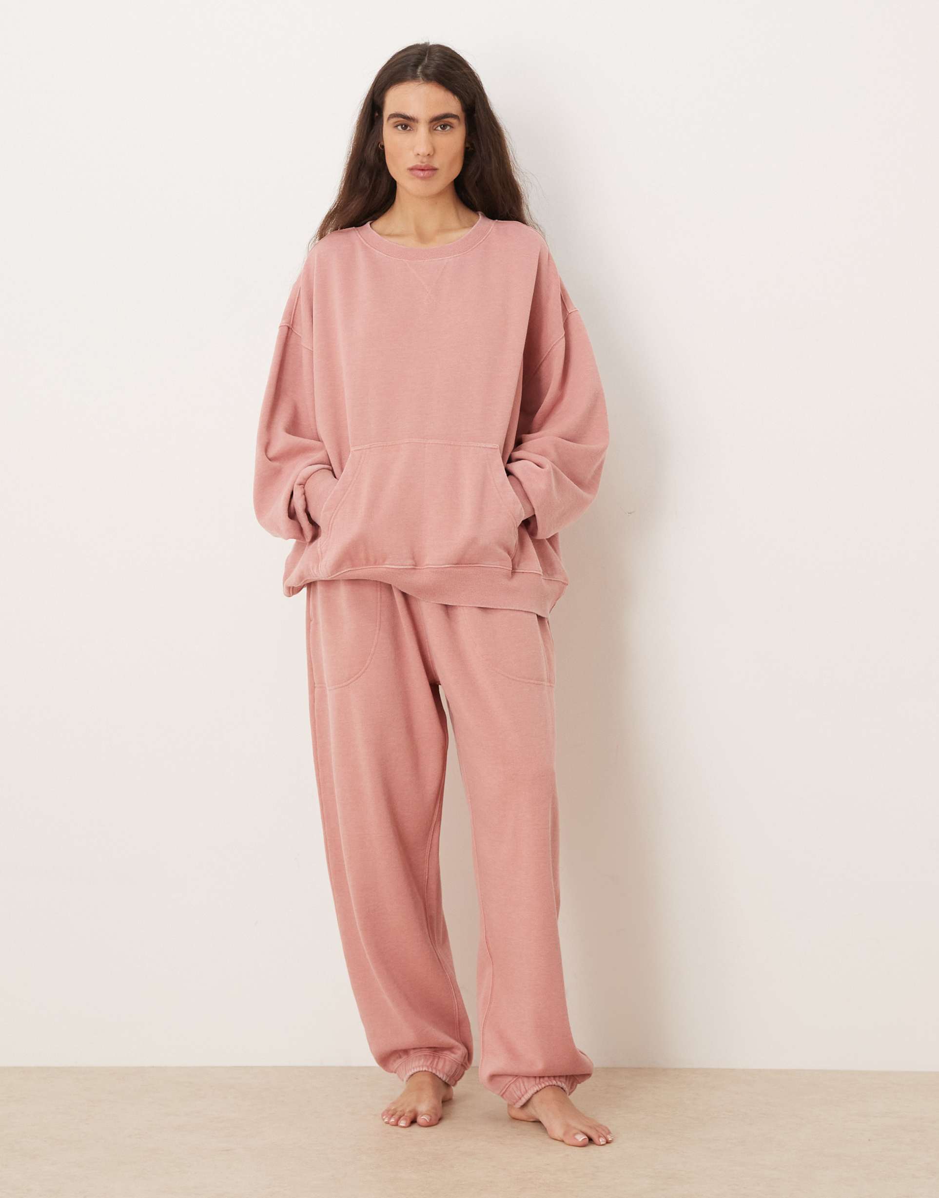 free people slow it down cozy wide leg sweatpants in rose dawn