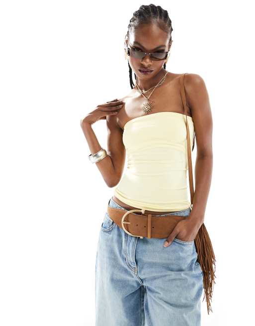 Free People - Sømløs longline-top med bandeau-snit i smørgul