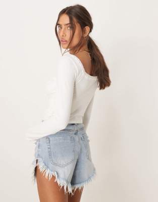 Free People Smocked Long Sleeve Blouse In White
