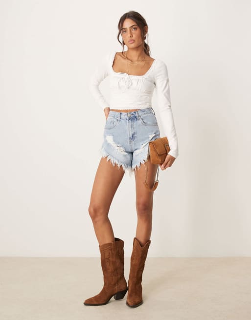 Free People smocked long sleeve blouse in ivory