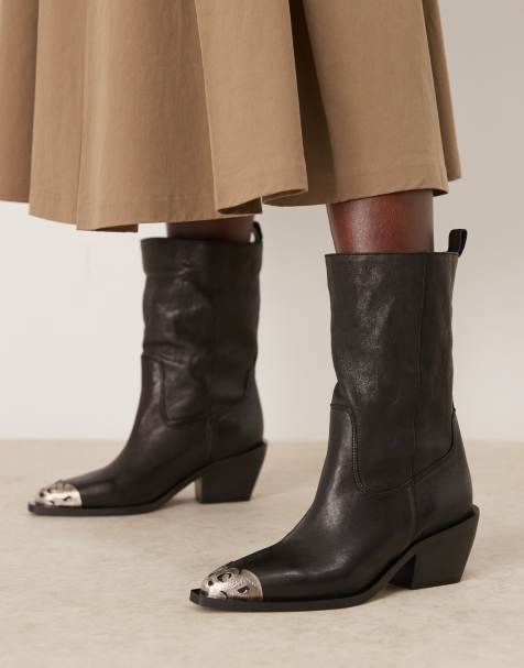 Free People snake toe detail pull on cowboy boots in black - view 1