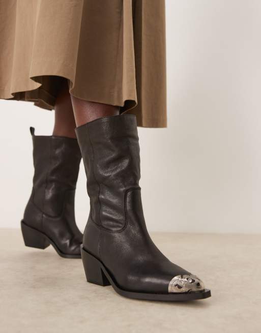 Free People snake toe detail pull on cowboy boots in black ASOS