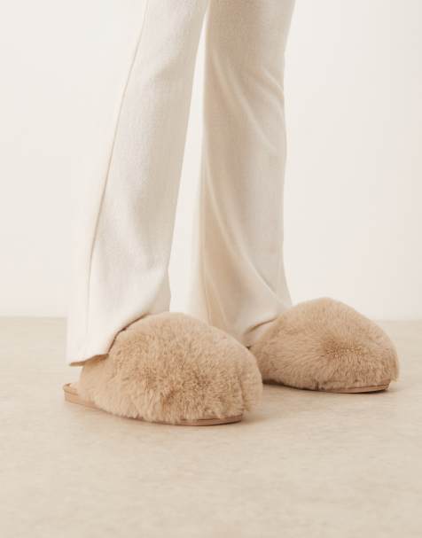 Free People snowball fluffy slippers in taupe - view 1