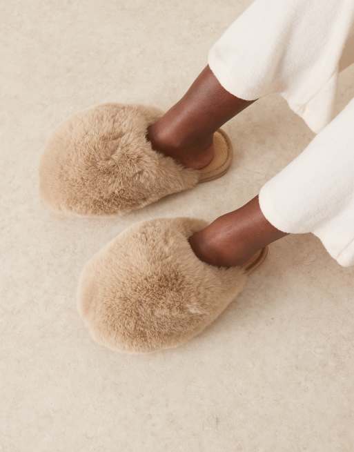 Free People Snowball fluffy slippers in taupe, 2 of 4