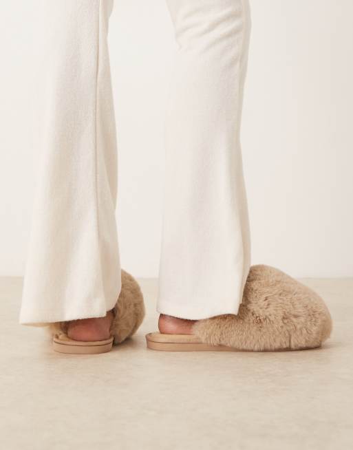 Free People Snowball fluffy slippers in taupe, 3 of 4