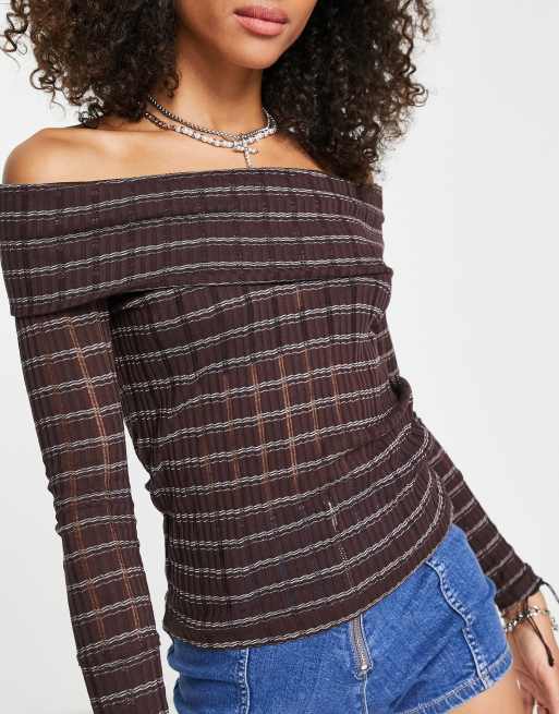 Free People - Snowbunny - Top con spalle scoperte viola a costine, 4 di 4
