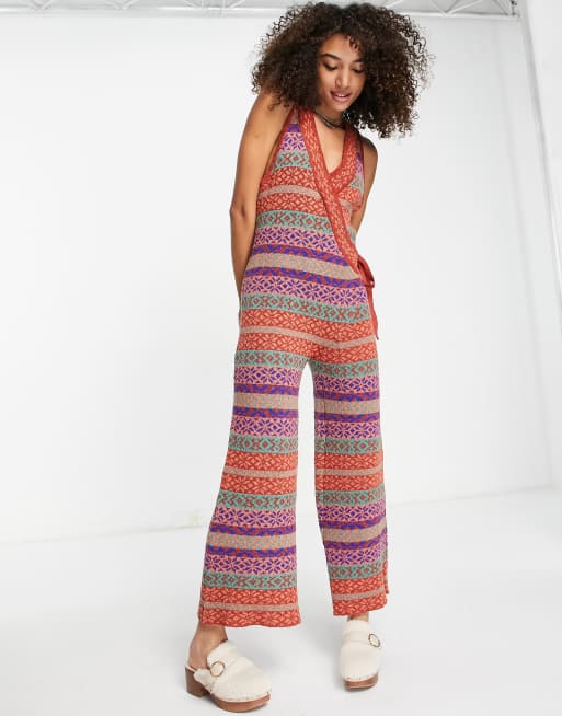 Free People – Snowfall – Kolorowy kopertowy kombinezon z dzianiny