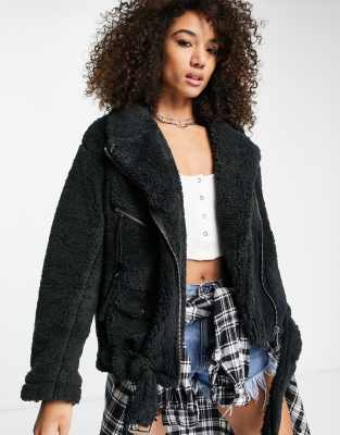 Free People So Cozy moto jacket in black