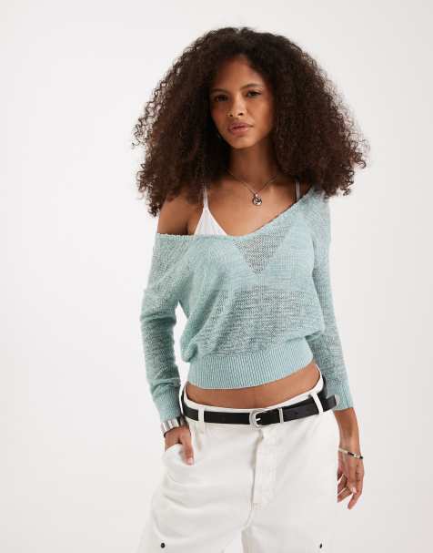 Free People soft fine gauge pullover in mermaid blue - view 1