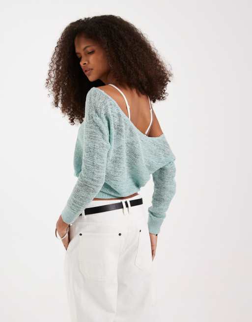 Free People soft fine gauge pullover in mermaid blue, 4 of 4