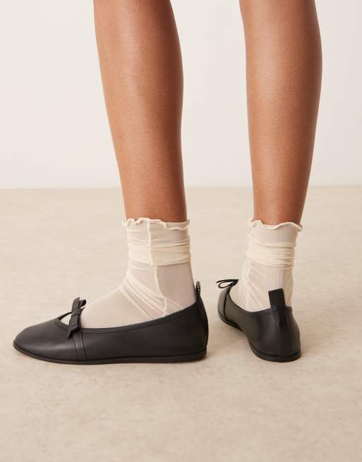 Free People soft leather bow detail flat ballet flats in black