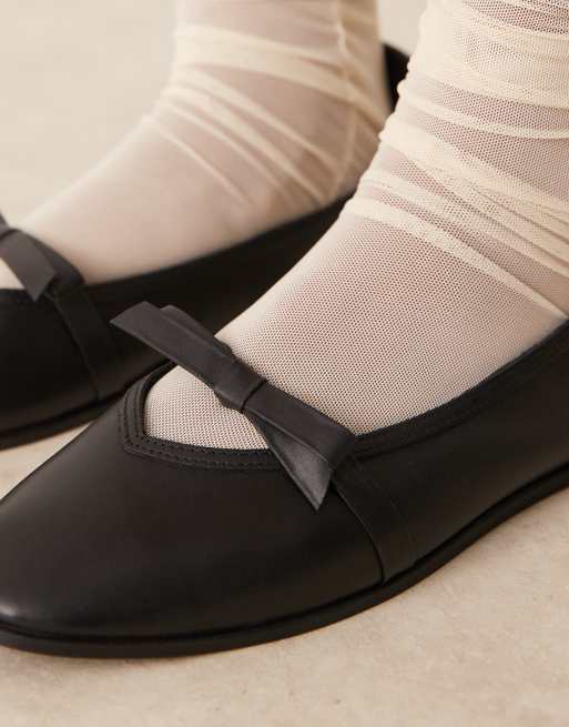 Free People soft leather bow detail flat ballet flats in black