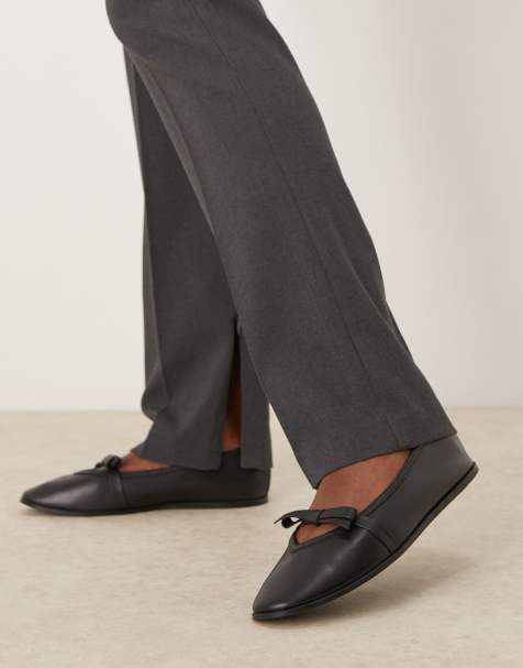Free People soft leather bow detail flat ballet pumps in black - view 1