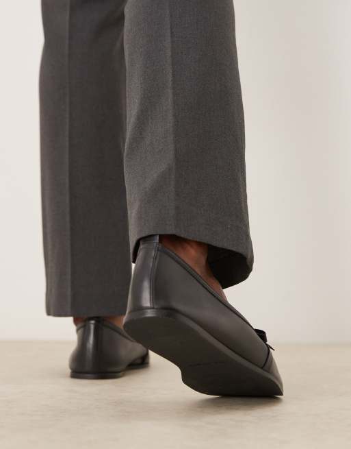 Free People soft leather bow detail flat ballet pumps in black, 3 of 4