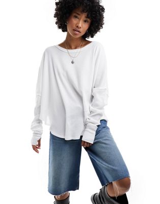 Free People soft scoop neck long sleeve slouchy top in ivory