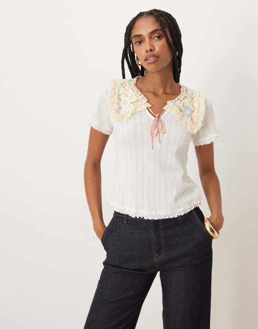 Free People sol knit short sleeve tee in clean ivory, 2 of 4