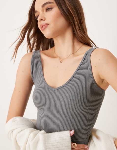 Free People solid rib brami cami top in grey - view 1