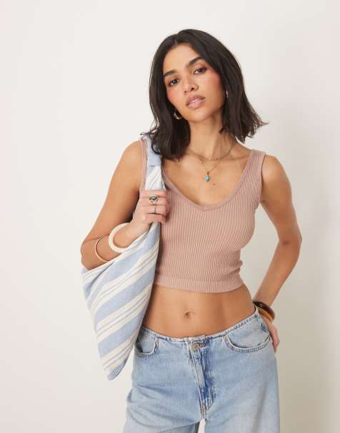 Free People solid ribbed brami cami top in light sand