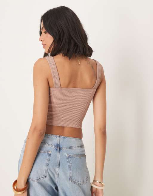 Free People solid ribbed brami cami top in light sand, 3 of 4