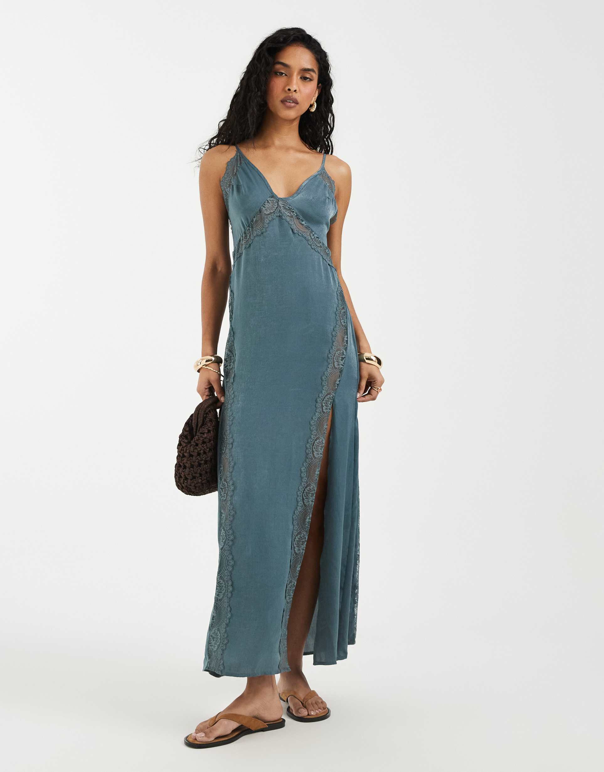free people some kind of love maxi slip dress in blue