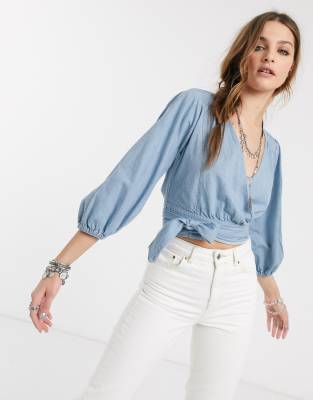 wrap top and jeans