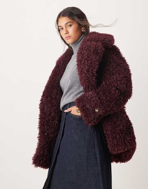 TopShop top Faux Fur Collar Long Peacoat