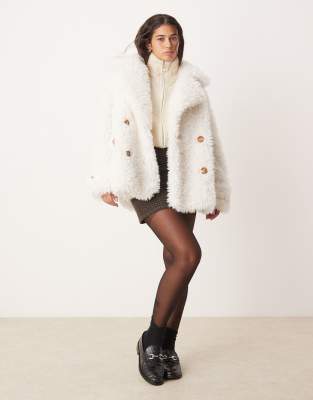 Free People sophie faux fur peacoat in white | ASOS