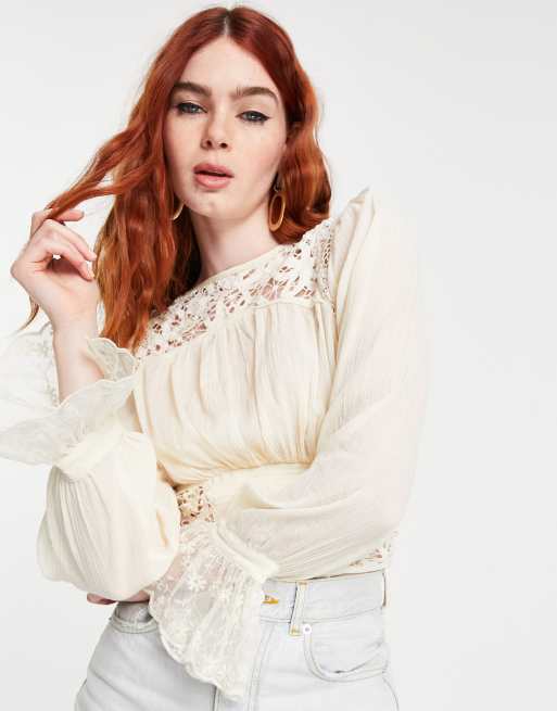 Free People Sorelle lace top in ivory | ASOS