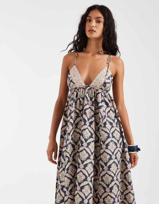 Free People – Sorrento – Mörkblå, blommig maxiklänning i bohostil, 2 av 4