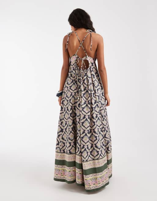 Free People – Sorrento – Mörkblå, blommig maxiklänning i bohostil, 4 av 4