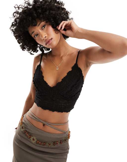 Free People - Sort bralet med blonder og flæser