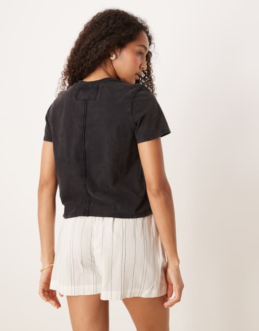 Free People - Sort hverdags-T-shirt i firkantet pasform, 4 af 4