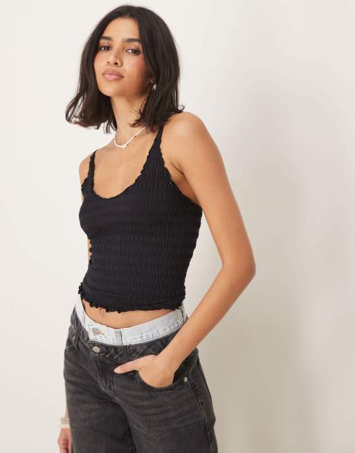 Free People - Sort sømløs tanktop med rynker