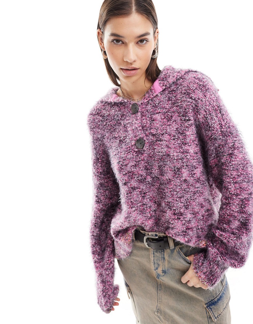 Free People Space Dye Collared Sweater In Pink Multi