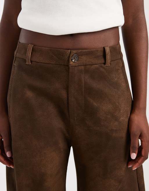 Free People Spotlight barrel faux leather pants in chocolate brown, 4 of 5