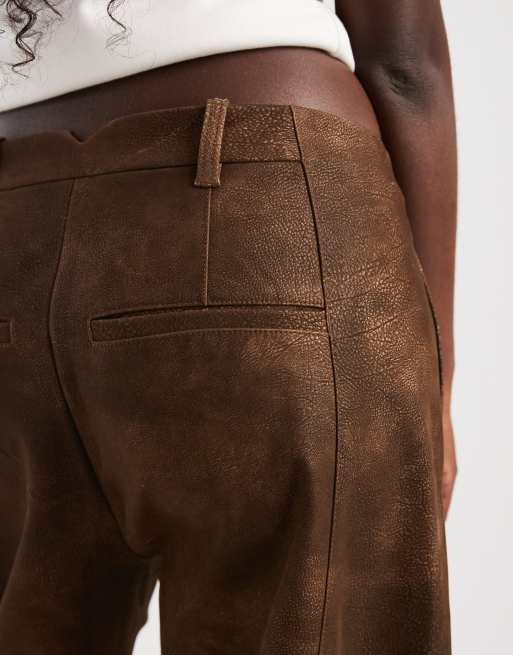 Free People Spotlight barrel faux leather pants in chocolate brown, 5 of 5