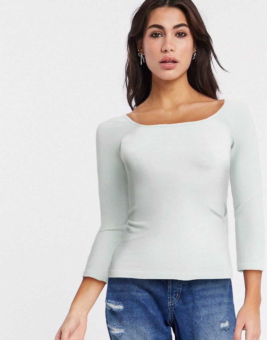 Free People square neck 3/4 sleeve-Green