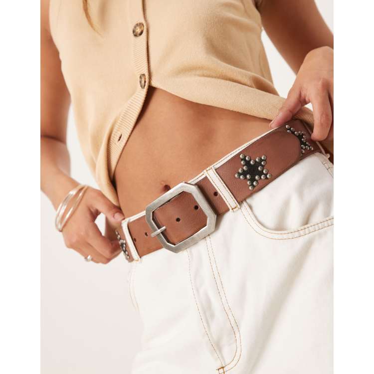 Ceinture En Cuir Crème American Eagle - Taille Small - Clous Décoratifs - Occasion Très Bon état