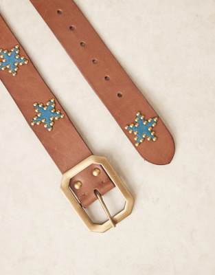 Free People Starcrossed Studded Leather Belt In Brown