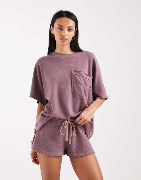 Free People staycation boxy fit t-shirt in elderberry tea purple co-ord - view 1