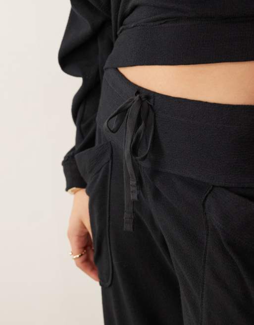 Free People staycation wide leg lounge trouser co-ord in black, 5 of 5