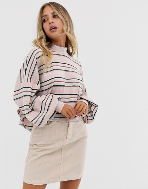 Free People Steph high neck balloon sleeve top in stripe