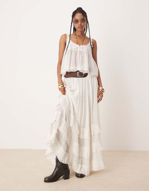 Free People – Stevie – Elfenbensvitt linne med spetsdetaljer, 2 av 4