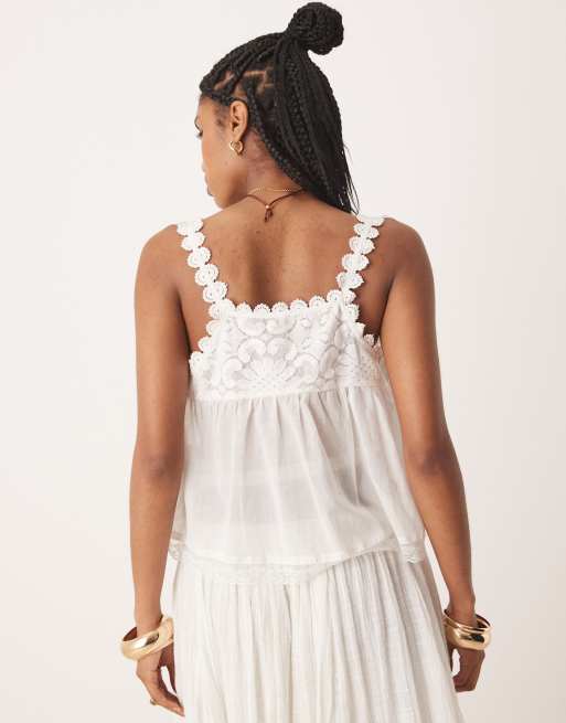 Free People - Stevie - Hvid cami-tanktop i blondestof, 4 af 4
