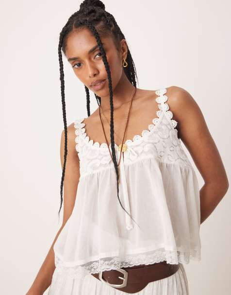 Free People - Stevie - Top senza maniche con dettaglio allacciato color avorio pulito - view 1