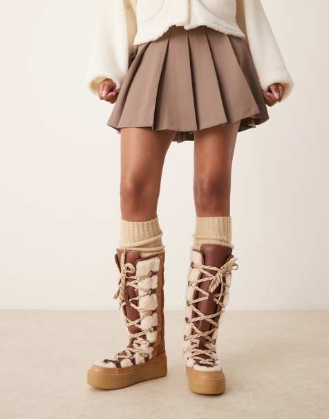 Free People stitch detail shearling mukluk boots in vintage tan - view 1